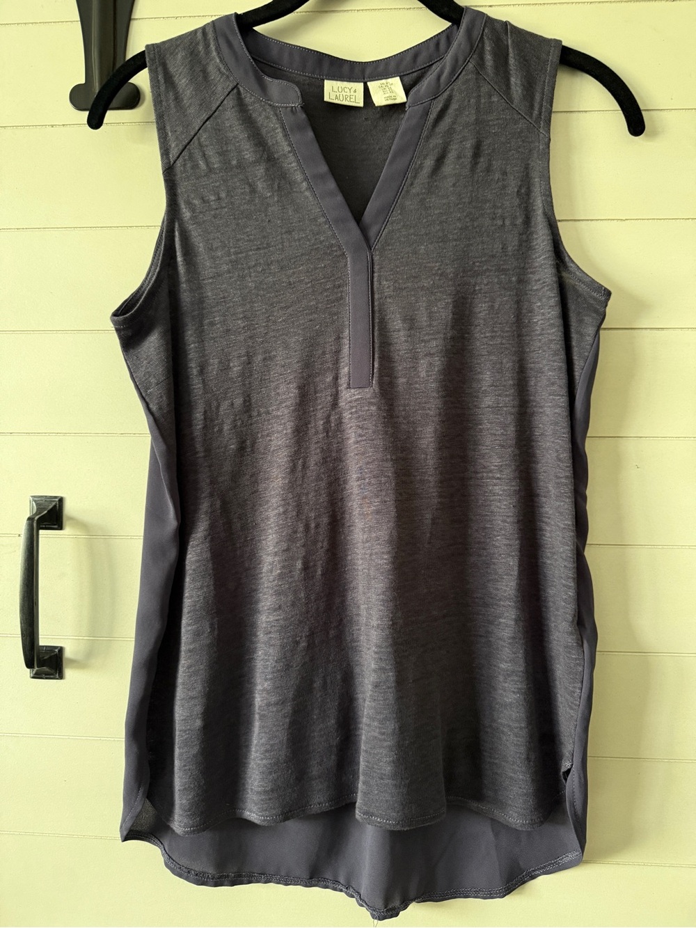 Lucy & Laurel Sleeveless Split-Neck Tunic Top slate Blue last pic has best color